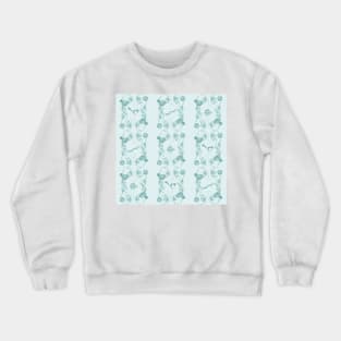 Modern checker with floral wreath and Scandinavian animals | blue monotone Crewneck Sweatshirt